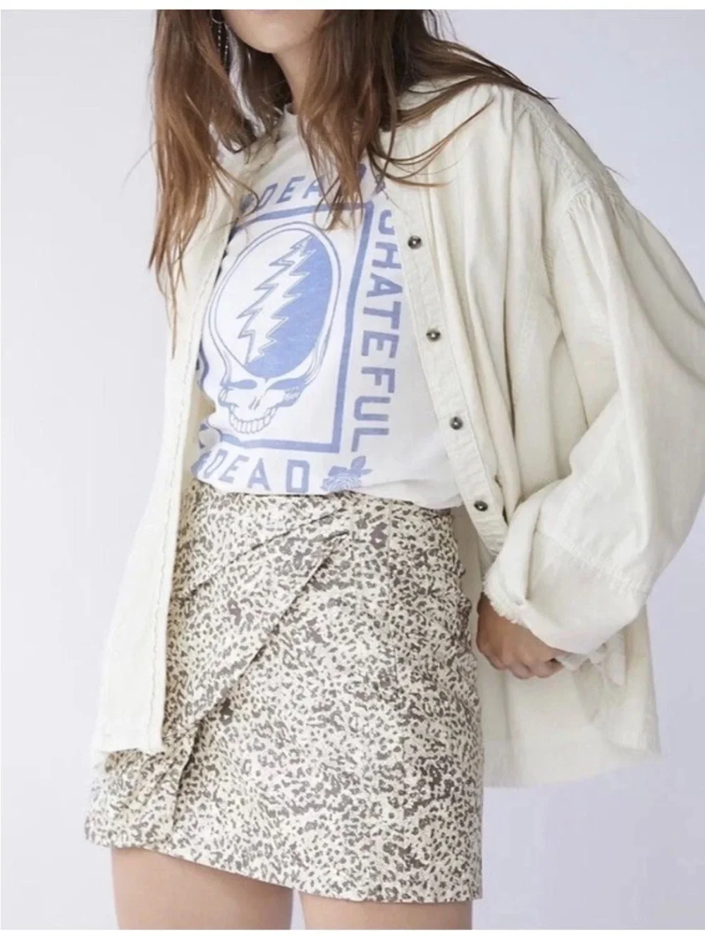 Free People Skirt Size 2 Fake Out Leopard Print Faux Leather Light Combo